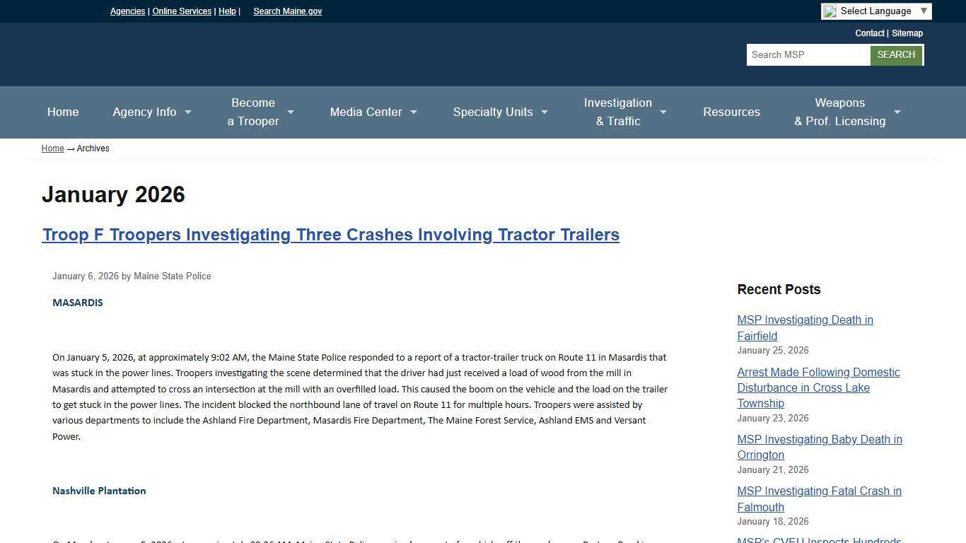 January 2026 Maine State Police